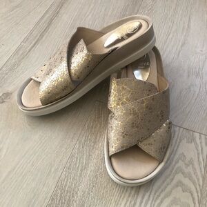 New Sempre Designer Leather Crossover Gold Sandals Platform Slider Shoes